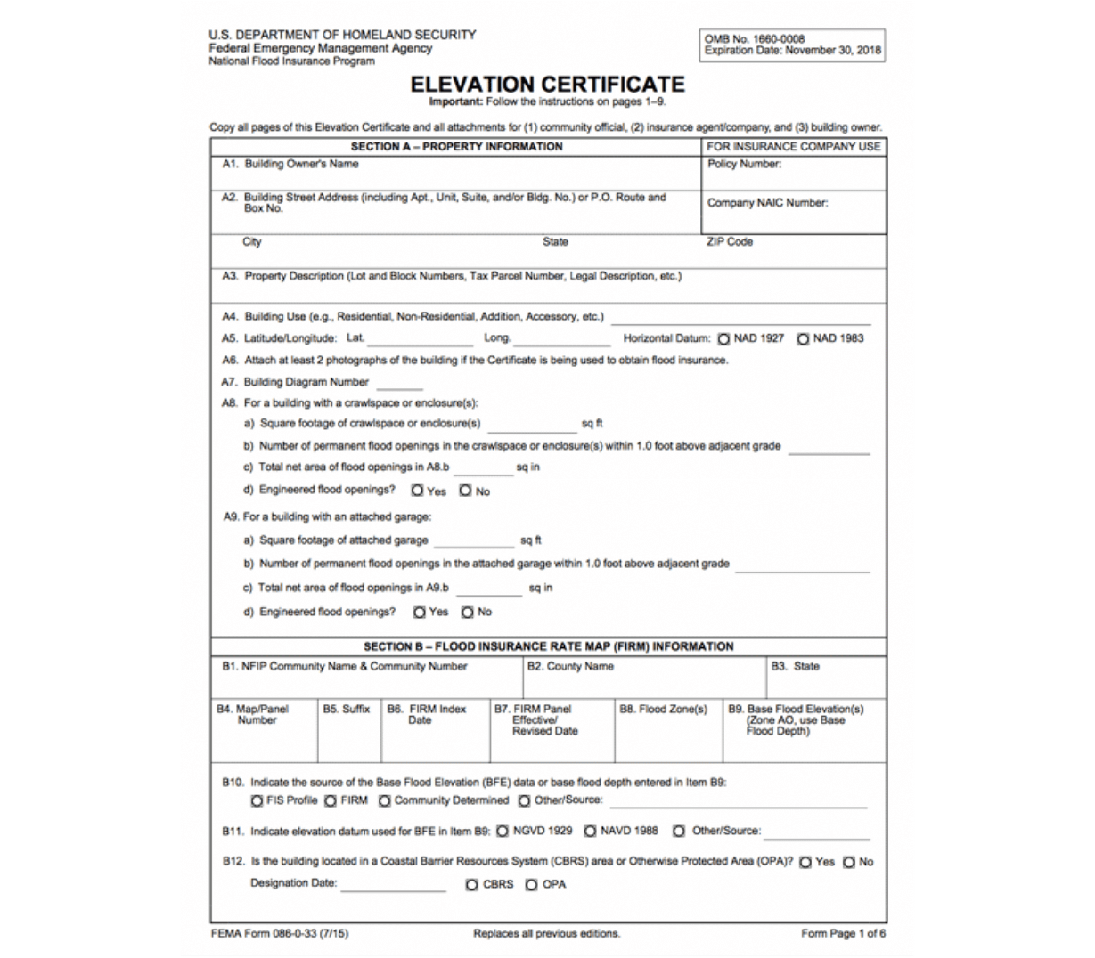 Sample Elevation Certificate